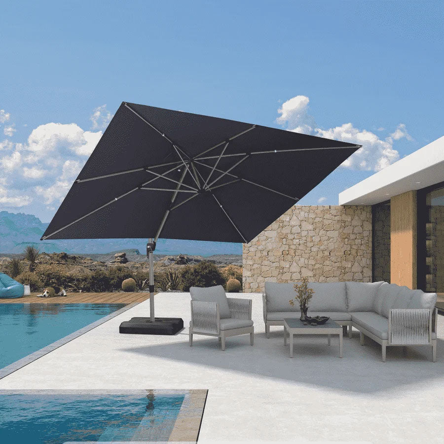 PURPLE LEAF Deluxe – Prostokątny aluminiowy parasol ogrodowy – Elegancki, odporny na wiatr i wszechstronnie regulowany