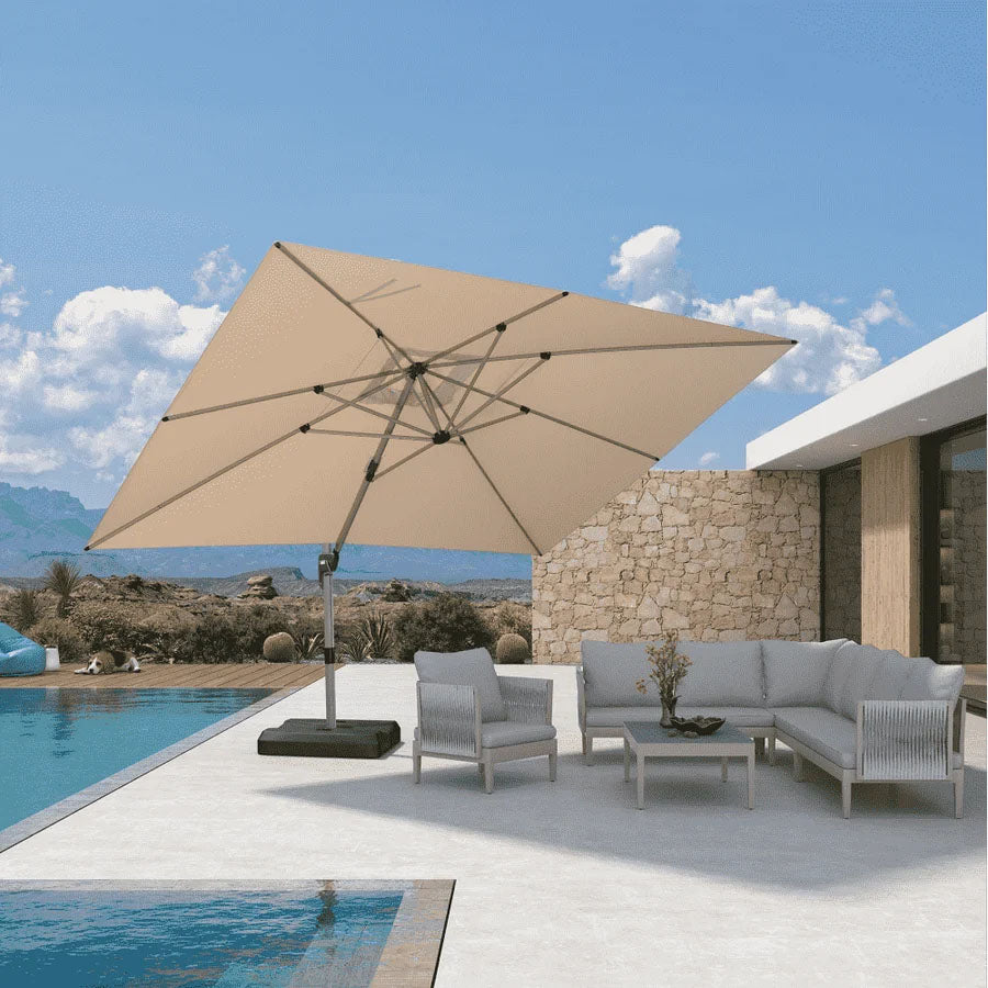 PURPLE LEAF Deluxe – Prostokątny aluminiowy parasol ogrodowy – Elegancki, odporny na wiatr i wszechstronnie regulowany