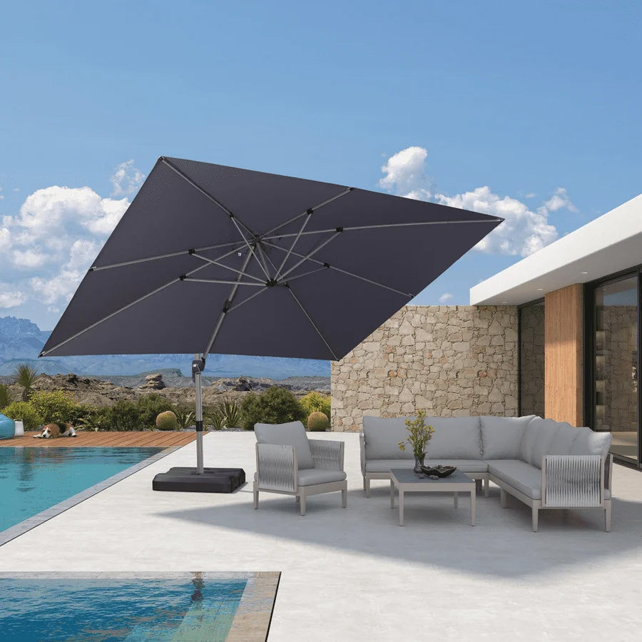 PURPLE LEAF Deluxe – Prostokątny aluminiowy parasol ogrodowy – Elegancki, odporny na wiatr i wszechstronnie regulowany
