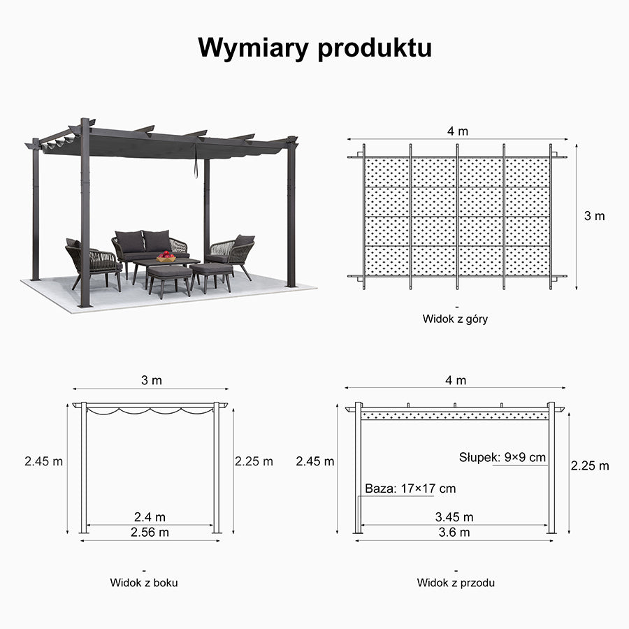 PURPLE LEAF Nowoczesna Pergola Tarasowa Metalowa Zadaszenie Tarasu z Rozsuwanym Dachem Altana Ogrodowa na Taras i do Ogrodu