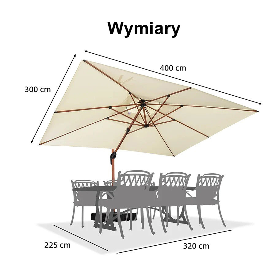 PURPLE LEAF Prostokątny parasol ogrodowy z bocznym masztem, w imitacji drewna