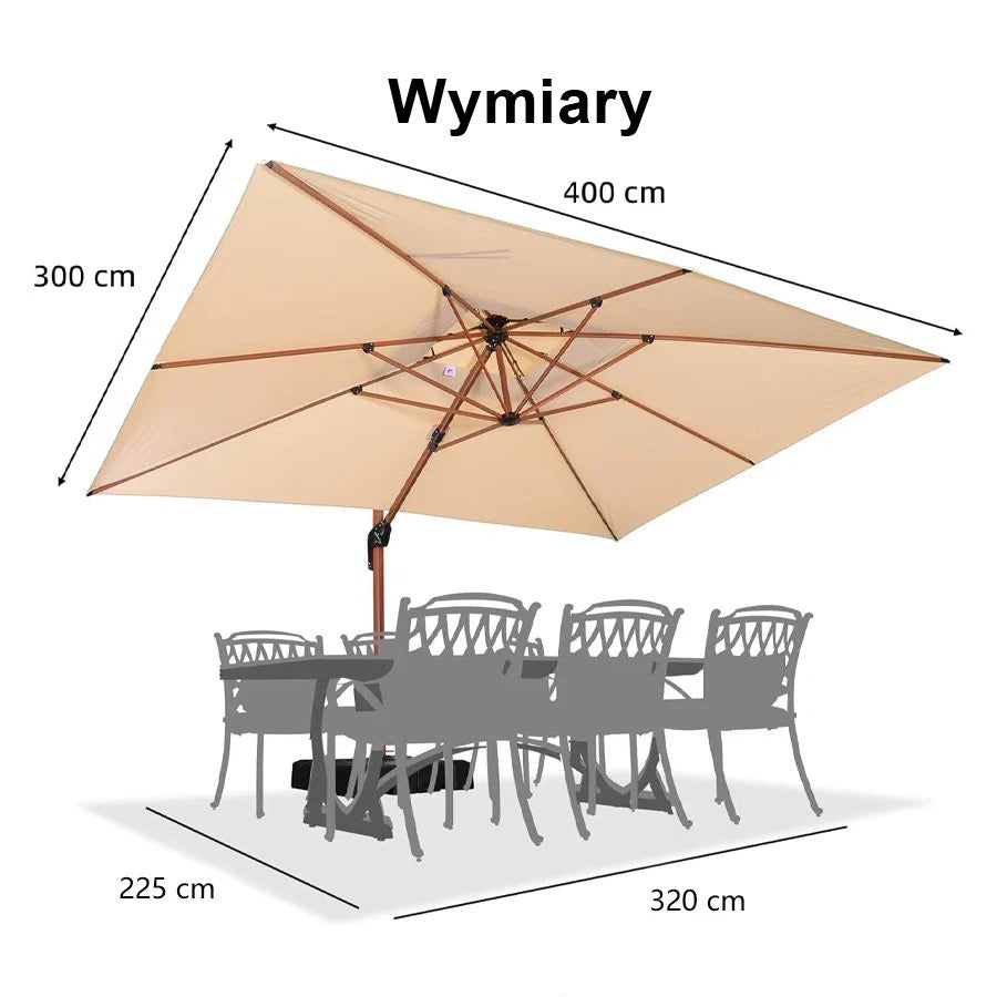 PURPLE LEAF Prostokątny parasol ogrodowy z bocznym masztem, w imitacji drewna