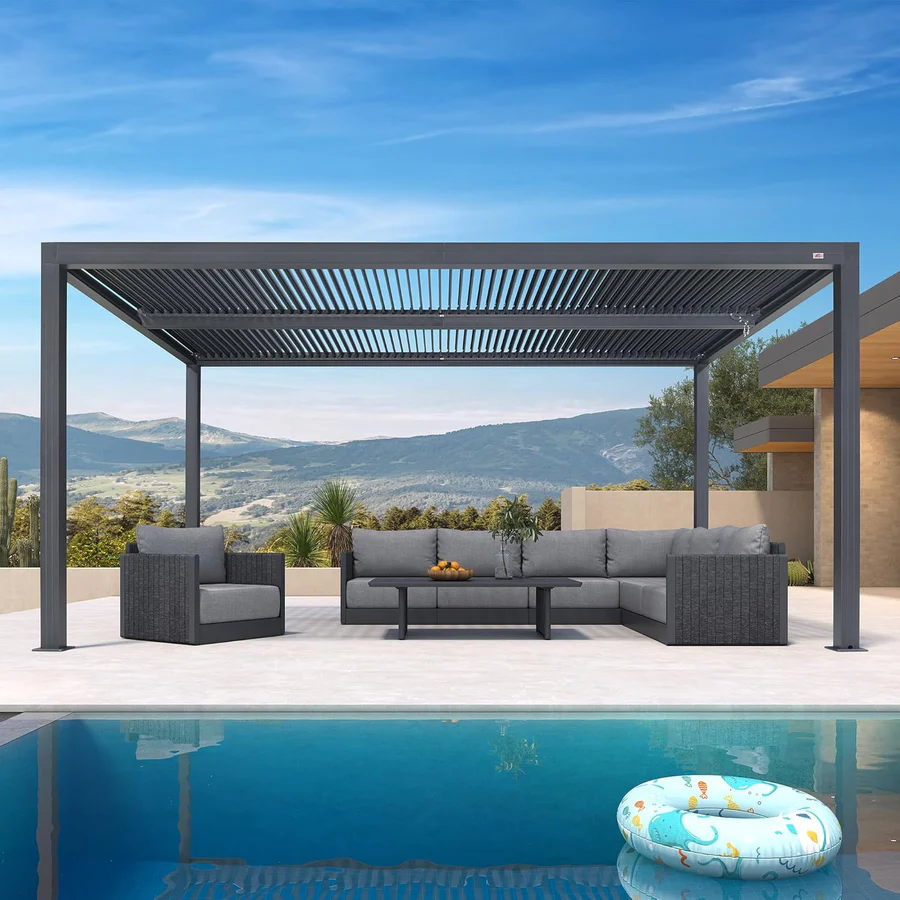 PURPLE LEAF Pergola Bioklimatyczna Ogrodowa i Na Taras Aluminiowa z Regulowanym Dachem Wodoodporna Nowoczesna Wolnostojąca