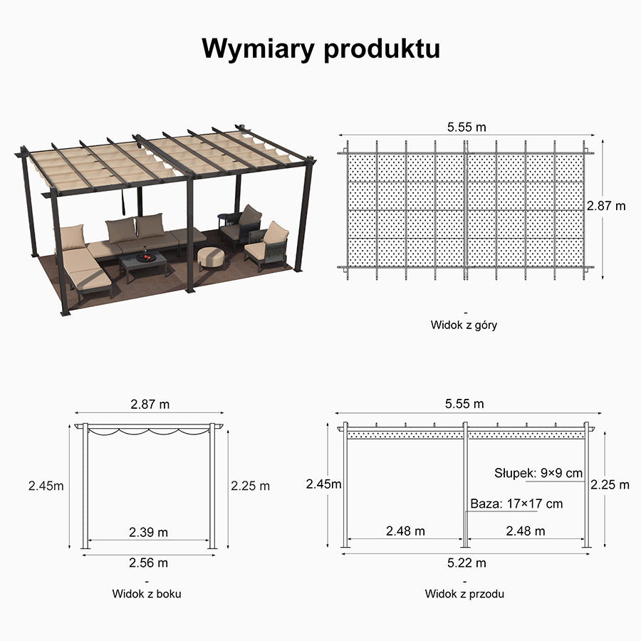 PURPLE LEAF Nowoczesna Pergola Tarasowa Metalowa Zadaszenie Tarasu z Rozsuwanym Dachem Altana Ogrodowa na Taras i do Ogrodu