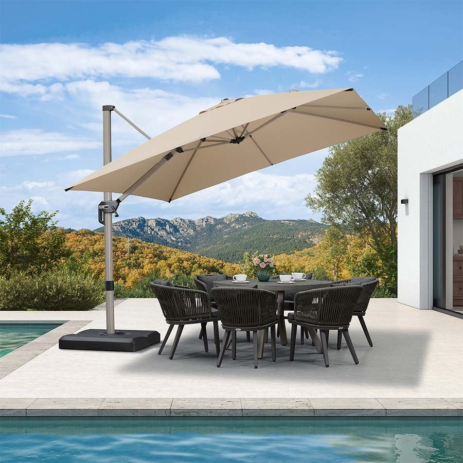 PURPLE LEAF Deluxe – Prostokątny aluminiowy parasol ogrodowy – Elegancki, odporny na wiatr i wszechstronnie regulowany