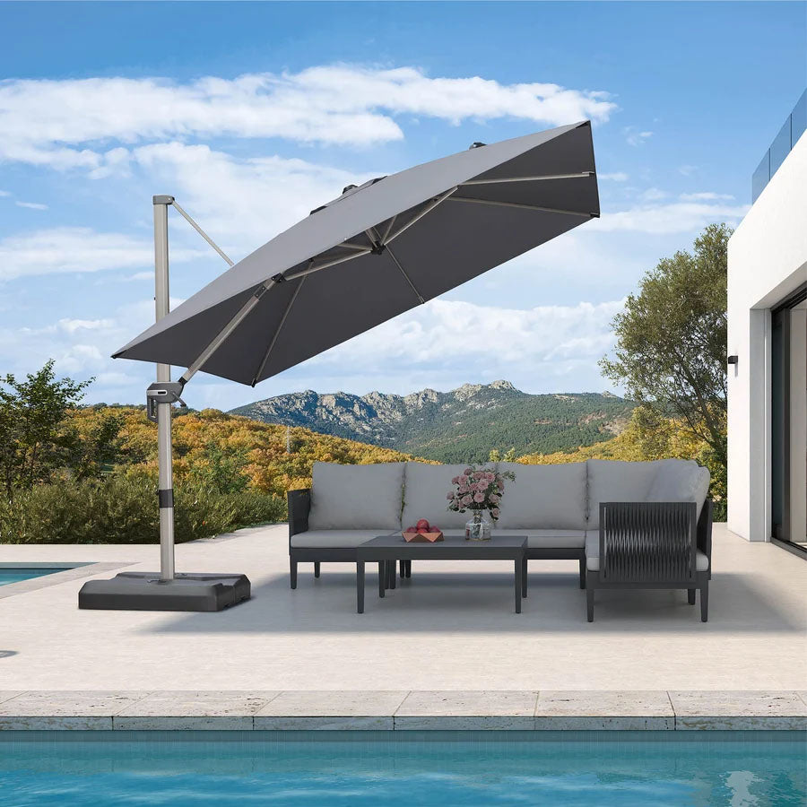 PURPLE LEAF Deluxe – Prostokątny aluminiowy parasol ogrodowy – Elegancki, odporny na wiatr i wszechstronnie regulowany