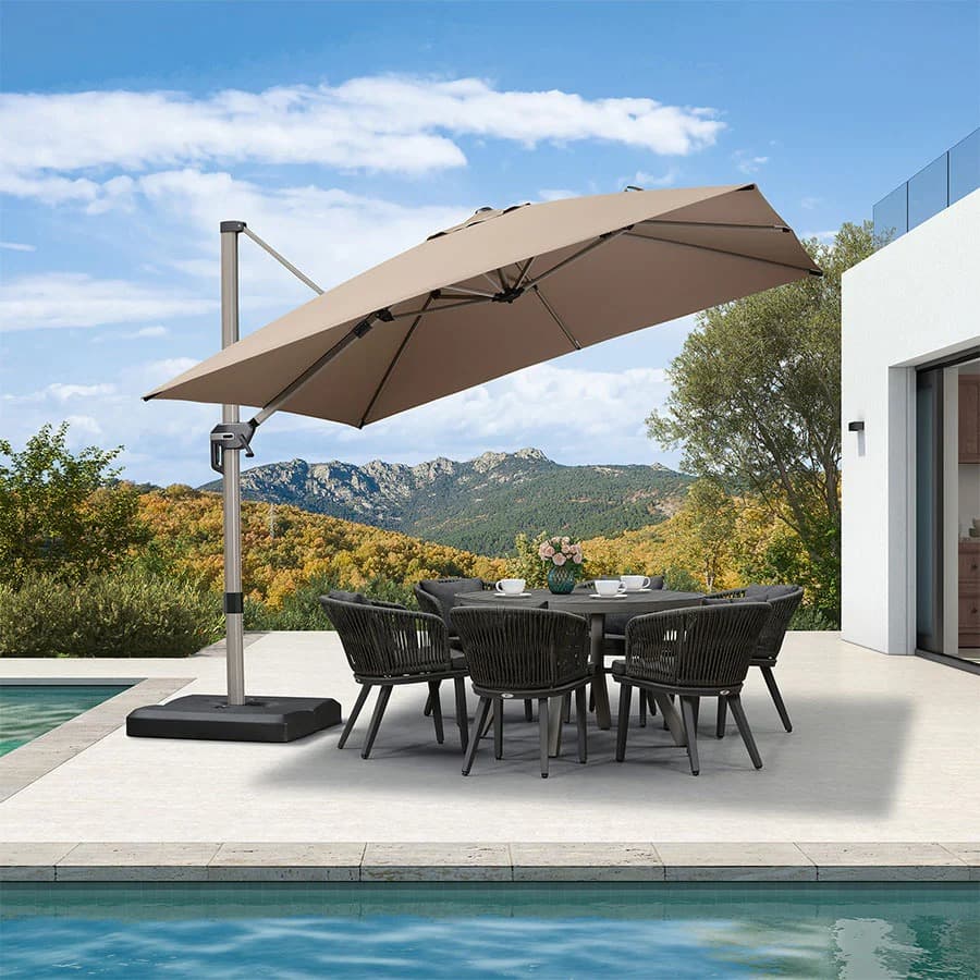 PURPLE LEAF Deluxe – Prostokątny aluminiowy parasol ogrodowy – Elegancki, odporny na wiatr i wszechstronnie regulowany