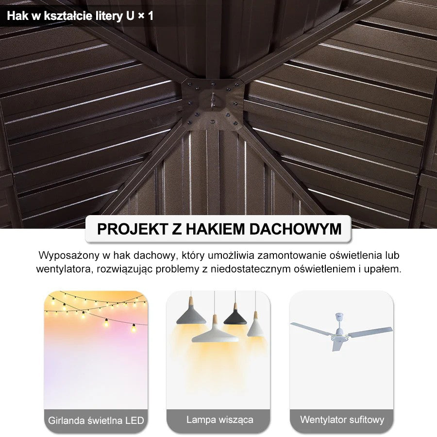PURPLE LEAF Altana ogrodowa brązowa PREMIUM z mlecznym światłem LED, Duży pawilon odporny na wiatr i UV