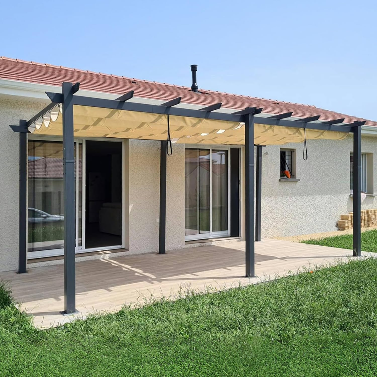 PURPLE LEAF Nowoczesna Pergola Tarasowa Metalowa Zadaszenie Tarasu z Rozsuwanym Dachem Altana Ogrodowa na Taras i do Ogrodu