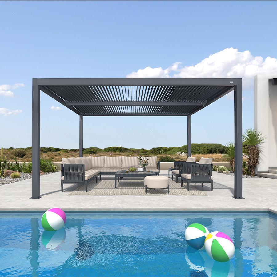 PURPLE LEAF Pergola Bioklimatyczna Ogrodowa i Na Taras Aluminiowa z Regulowanym Dachem Wodoodporna Nowoczesna Wolnostojąca