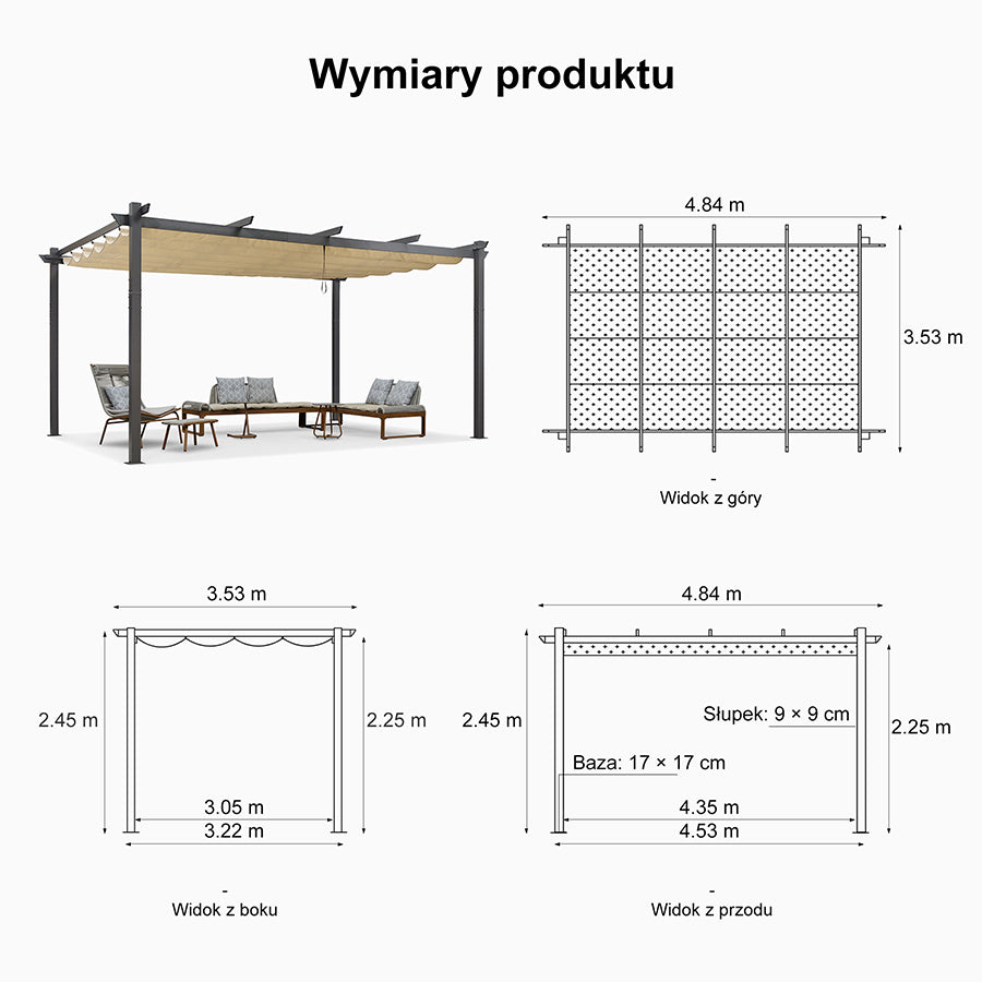 PURPLE LEAF Nowoczesna Pergola Tarasowa Metalowa Zadaszenie Tarasu z Rozsuwanym Dachem Altana Ogrodowa na Taras i do Ogrodu