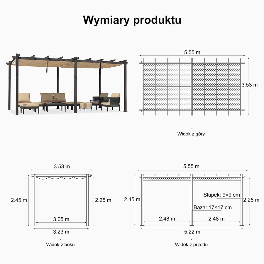 PURPLE LEAF Nowoczesna Pergola Tarasowa Metalowa Zadaszenie Tarasu z Rozsuwanym Dachem Altana Ogrodowa na Taras i do Ogrodu