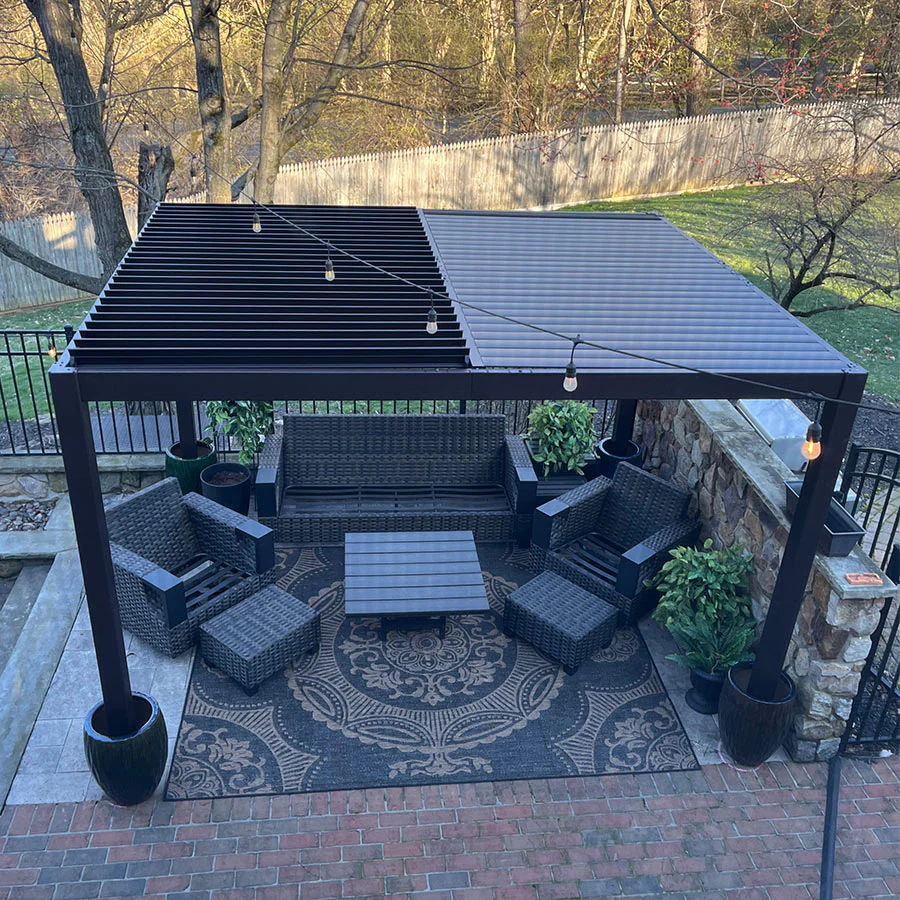 PURPLE LEAF Pergola Bioklimatyczna Ogrodowa i Na Taras Aluminiowa z Regulowanym Dachem Wodoodporna Nowoczesna Wolnostojąca