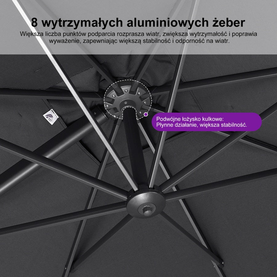 PURPLE LEAF Klasyczny ekologiczny parasol ogrodowy na wysięgniku odporny na blaknięcie