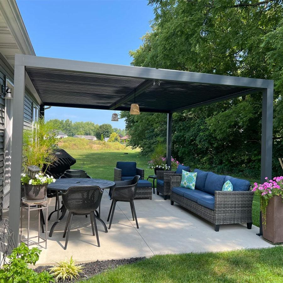 PURPLE LEAF Pergola Bioklimatyczna Ogrodowa i Na Taras Aluminiowa z Regulowanym Dachem Wodoodporna Nowoczesna Wolnostojąca