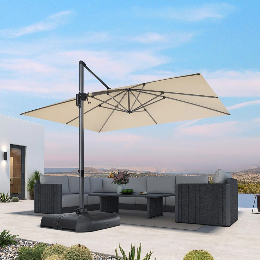 PURPLE LEAF Duży parasol ogrodowy z bocznym masztem, aluminiowy parasol obrotowy 360° z korbą i pedałem nożnym, na taras i balkon