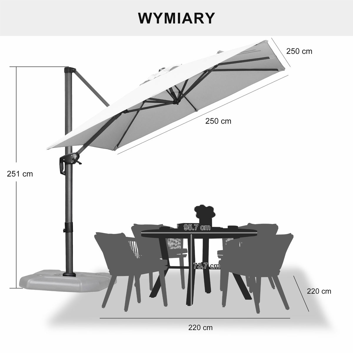 PURPLE LEAF Duży parasol ogrodowy z bocznym masztem, aluminiowy parasol obrotowy 360° z korbą i pedałem nożnym, na taras i balkon