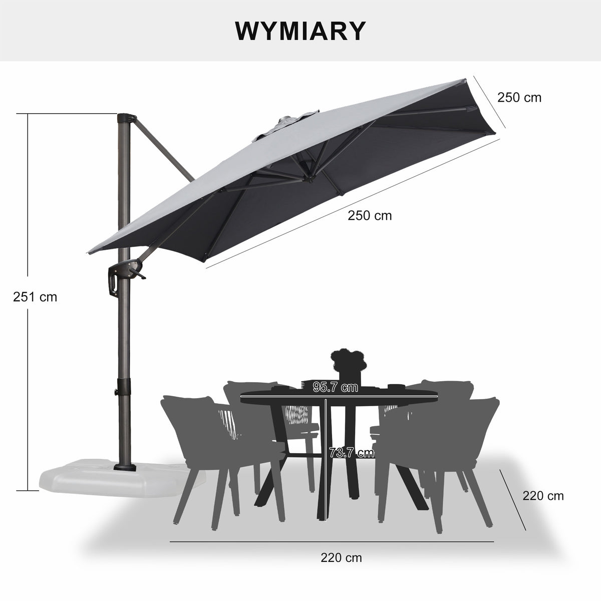 PURPLE LEAF Duży parasol ogrodowy z bocznym masztem, aluminiowy parasol obrotowy 360° z korbą i pedałem nożnym, na taras i balkon