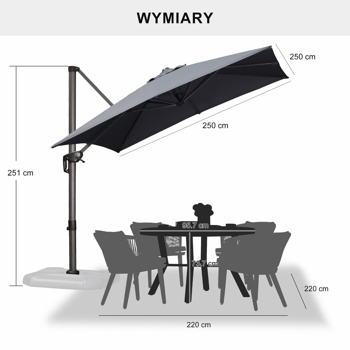 PURPLE LEAF Duży parasol ogrodowy z bocznym masztem, aluminiowy parasol obrotowy 360° z korbą i pedałem nożnym, na taras i balkon