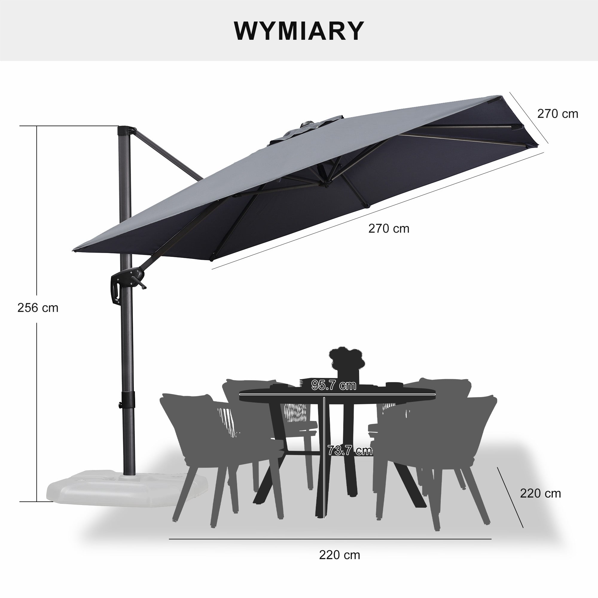 PURPLE LEAF Duży parasol ogrodowy z bocznym masztem, aluminiowy parasol obrotowy 360° z korbą i pedałem nożnym, na taras i balkon