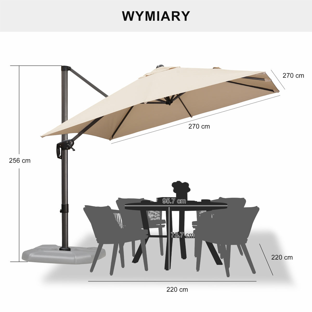 PURPLE LEAF Duży parasol ogrodowy z bocznym masztem, aluminiowy parasol obrotowy 360° z korbą i pedałem nożnym, na taras i balkon