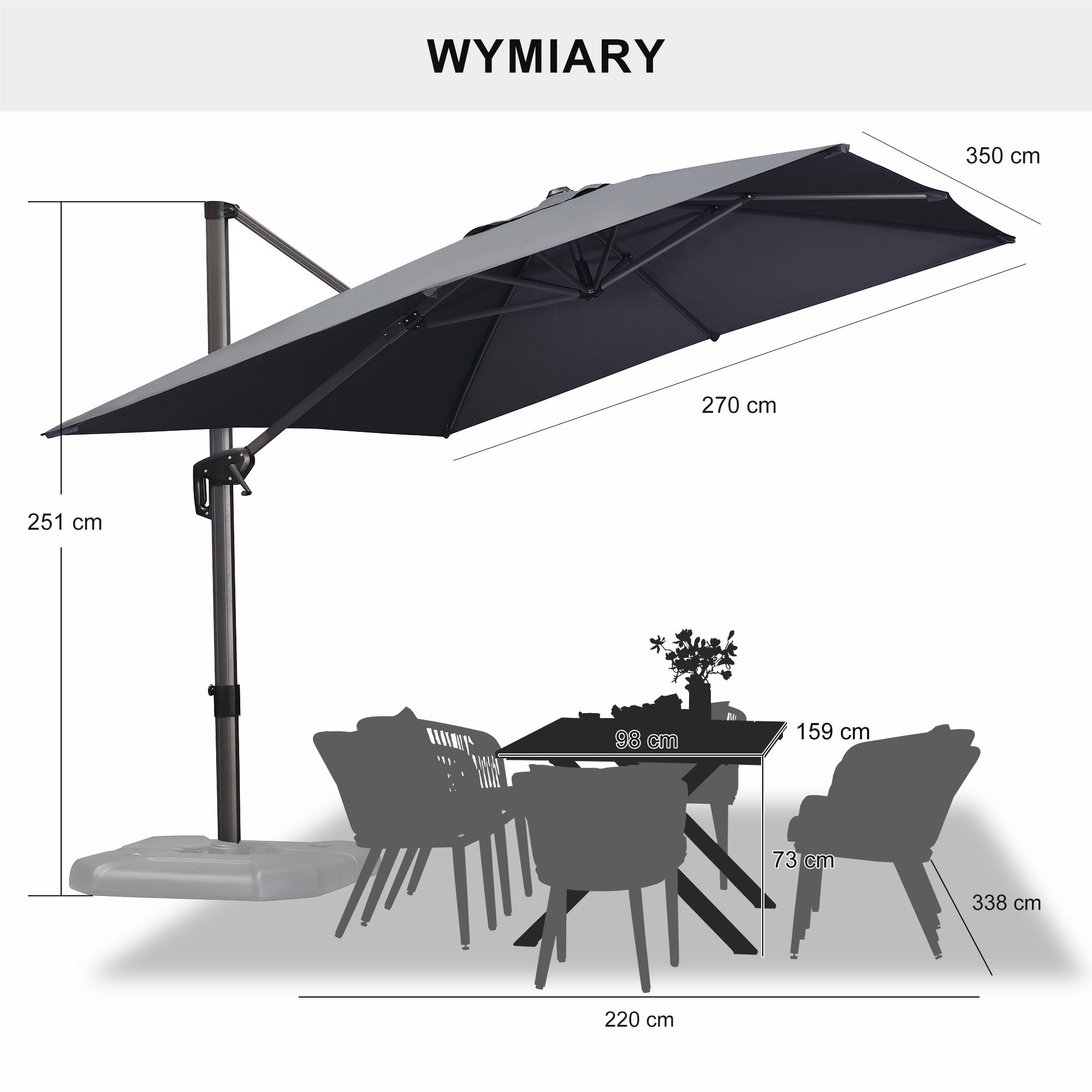 PURPLE LEAF Duży parasol ogrodowy z bocznym masztem, aluminiowy parasol obrotowy 360° z korbą i pedałem nożnym, na taras i balkon