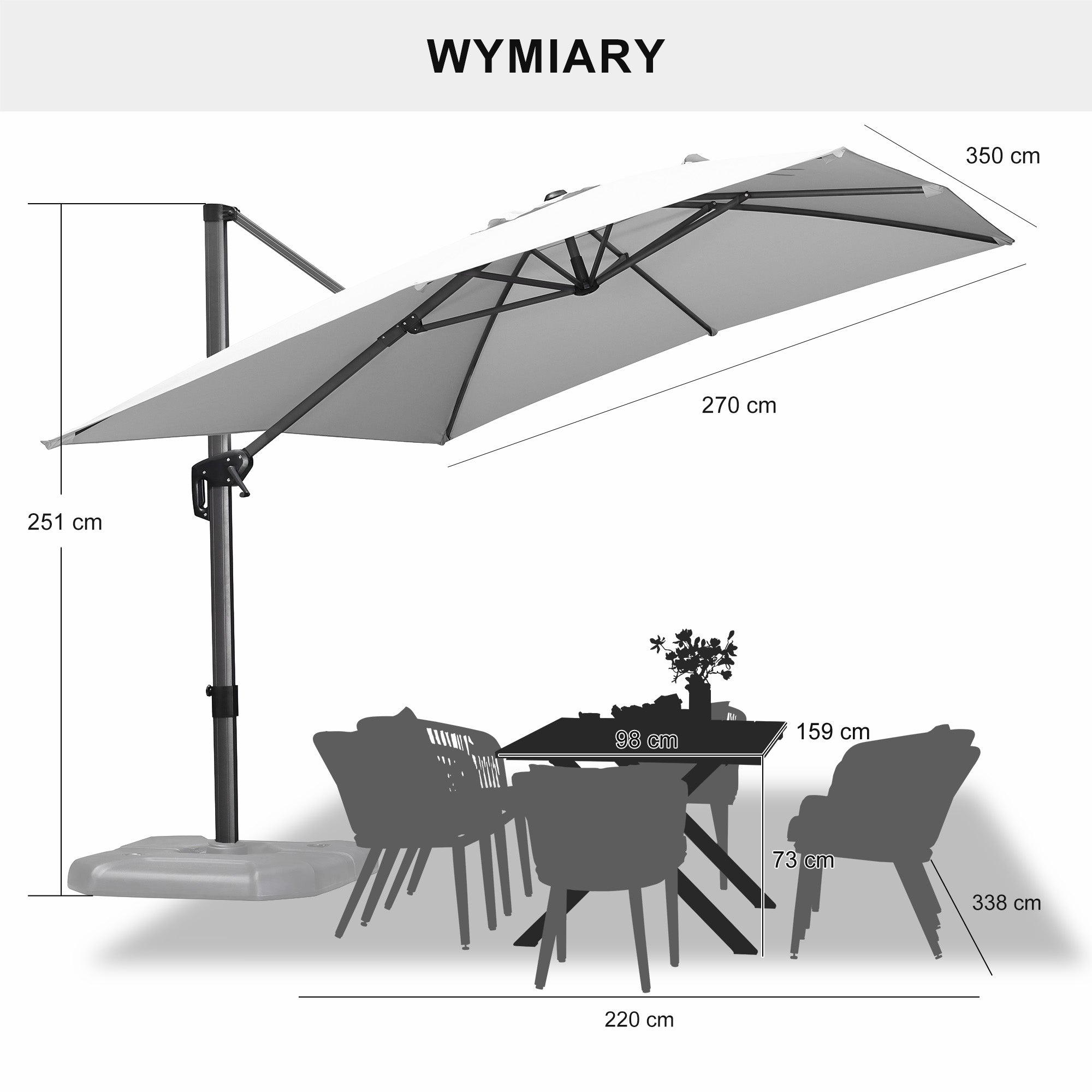 PURPLE LEAF Duży parasol ogrodowy z bocznym masztem, aluminiowy parasol obrotowy 360° z korbą i pedałem nożnym, na taras i balkon