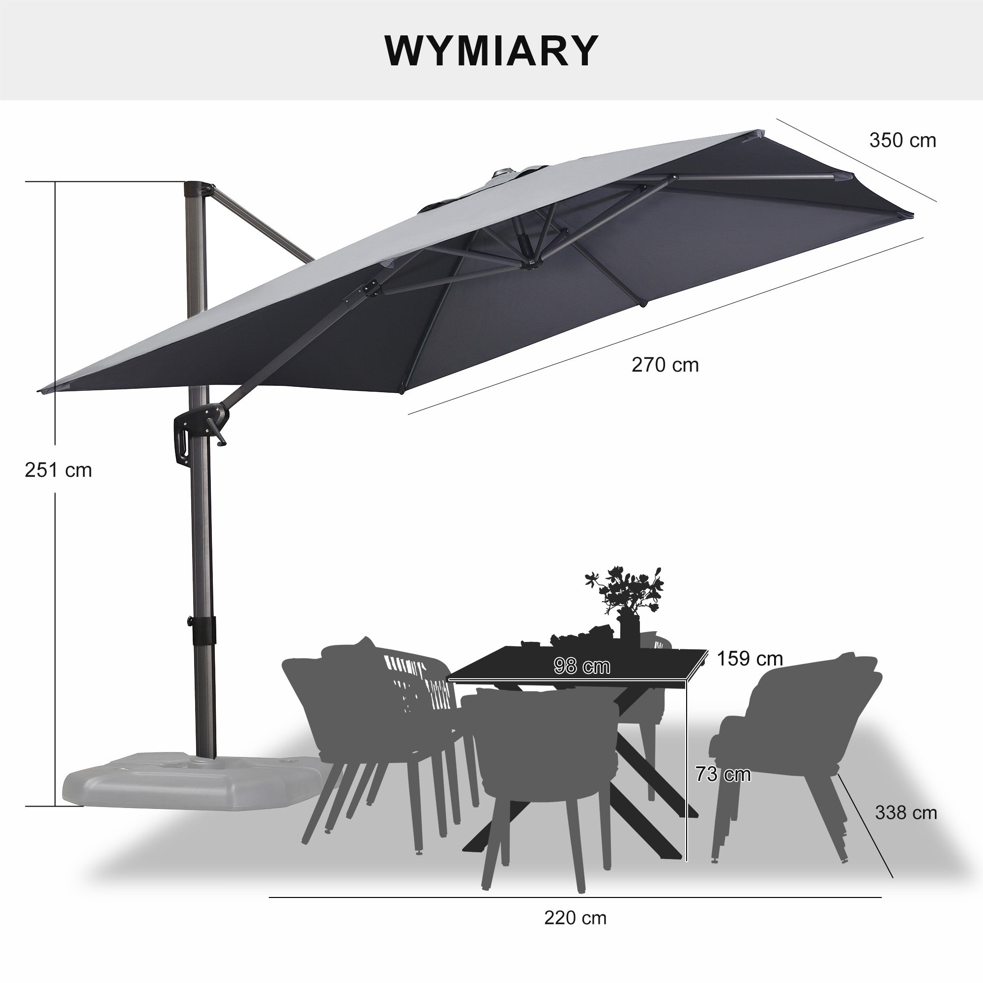 PURPLE LEAF Duży parasol ogrodowy z bocznym masztem, aluminiowy parasol obrotowy 360° z korbą i pedałem nożnym, na taras i balkon