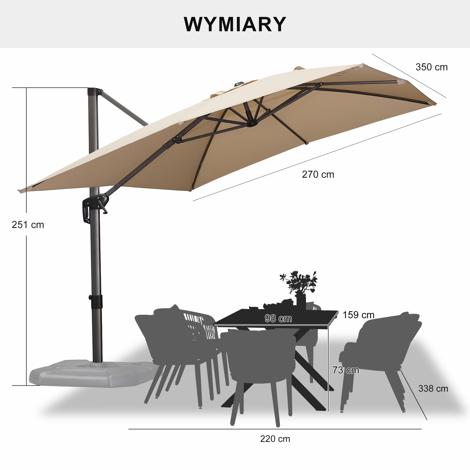 PURPLE LEAF Duży parasol ogrodowy z bocznym masztem, aluminiowy parasol obrotowy 360° z korbą i pedałem nożnym, na taras i balkon