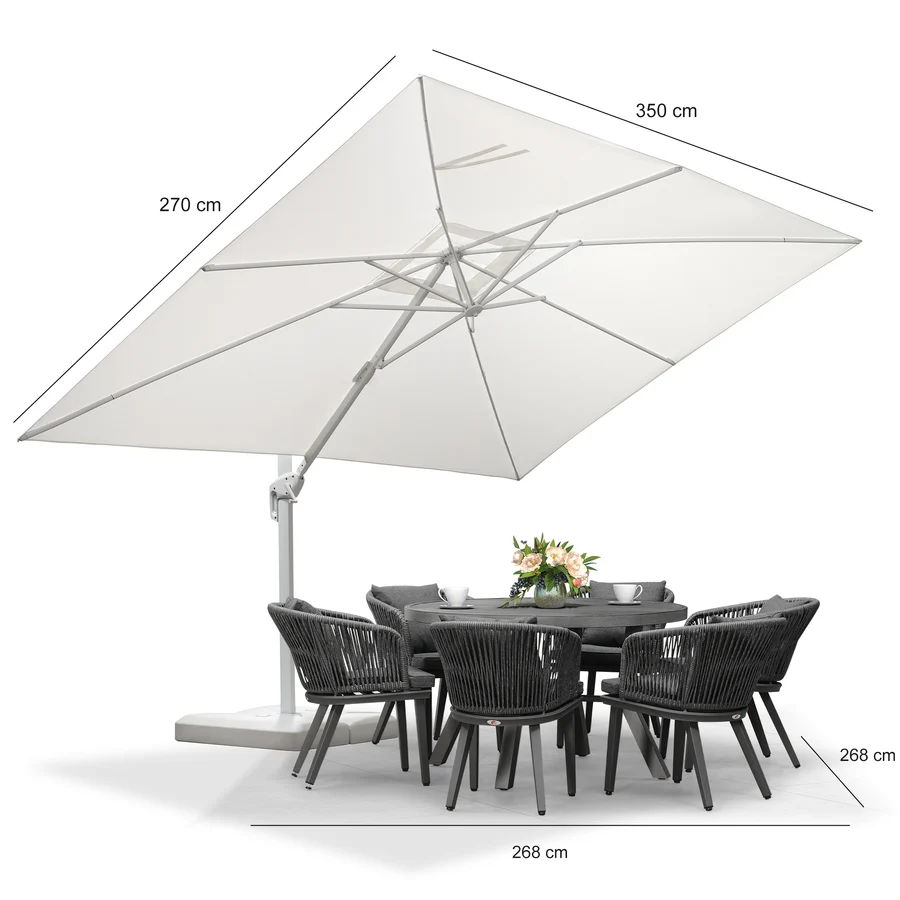 PURPLE LEAF Duży biały parasol na wysięgniku – Przystępny cenowo parasol ogrodowy na taras i do ogrodu