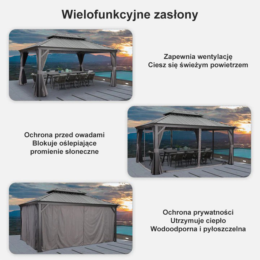 PURPLE LEAF Altana ogrodowa aluminiowa antracytowa PREMIUM, pawilon ogrodowy z dachem ze stali ocynkowanej