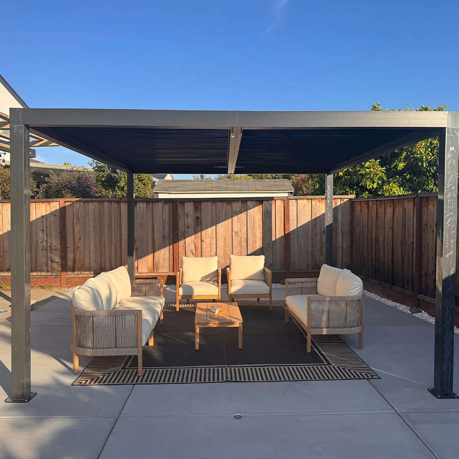 PURPLE LEAF Pergola Bioklimatyczna Ogrodowa i Na Taras Aluminiowa z Regulowanym Dachem Wodoodporna Nowoczesna Wolnostojąca