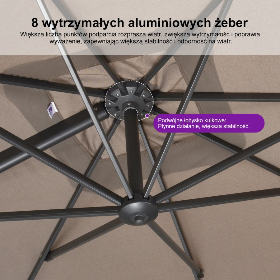 PURPLE LEAF Klasyczny ekologiczny parasol ogrodowy na wysięgniku odporny na blaknięcie