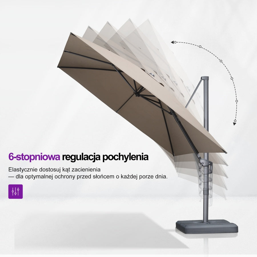 PURPLE LEAF Klasyczny ekologiczny parasol ogrodowy na wysięgniku odporny na blaknięcie
