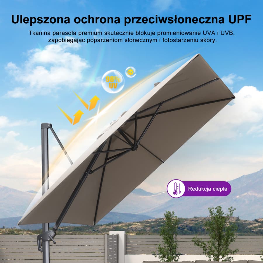 PURPLE LEAF Klasyczny ekologiczny parasol ogrodowy na wysięgniku odporny na blaknięcie