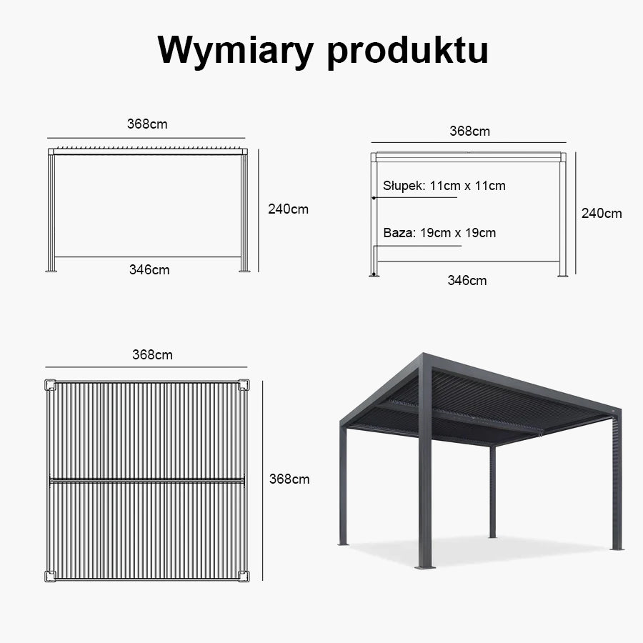 PURPLE LEAF Pergola Bioklimatyczna Ogrodowa i Na Taras Aluminiowa z Regulowanym Dachem Wodoodporna Nowoczesna Wolnostojąca