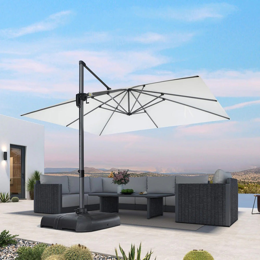 PURPLE LEAF Duży parasol ogrodowy z bocznym masztem, aluminiowy parasol obrotowy 360° z korbą i pedałem nożnym, na taras i balkon