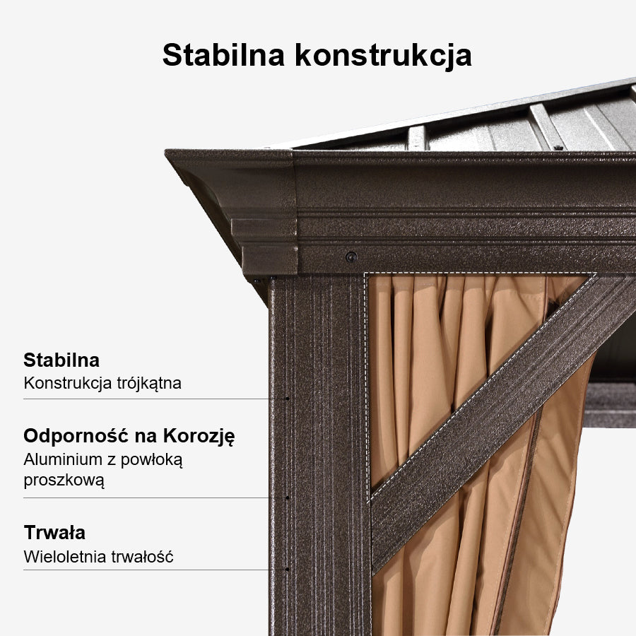 PURPLE LEAF Altana ogrodowa brązowa PREMIUM z mlecznym światłem LED, Duży pawilon odporny na wiatr i UV