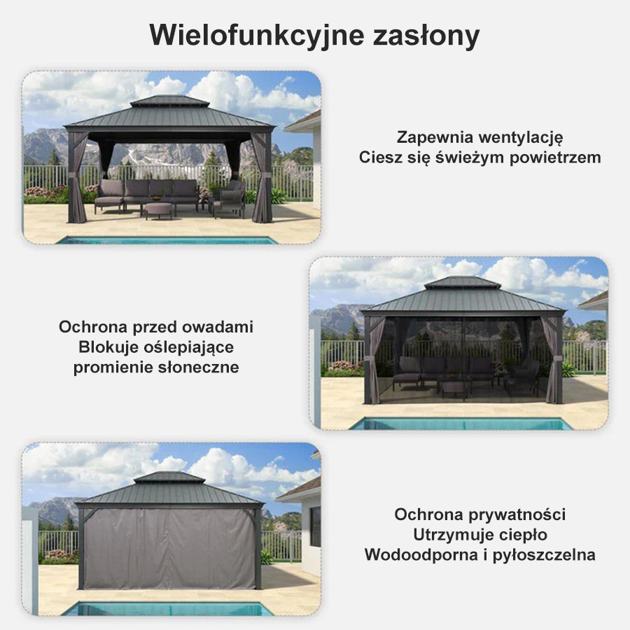 PURPLE LEAF Altana ogrodowa antracytowa PREMIUM z mlecznym światłem LED, pawilon ogrodowy na taras