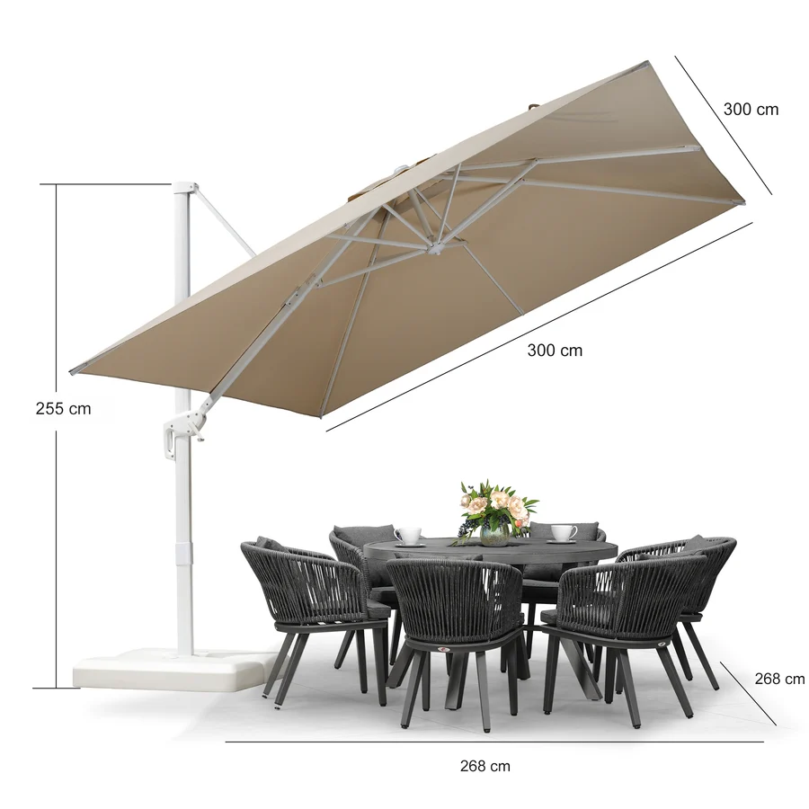 PURPLE LEAF Duży biały parasol na wysięgniku – Przystępny cenowo parasol ogrodowy na taras i do ogrodu
