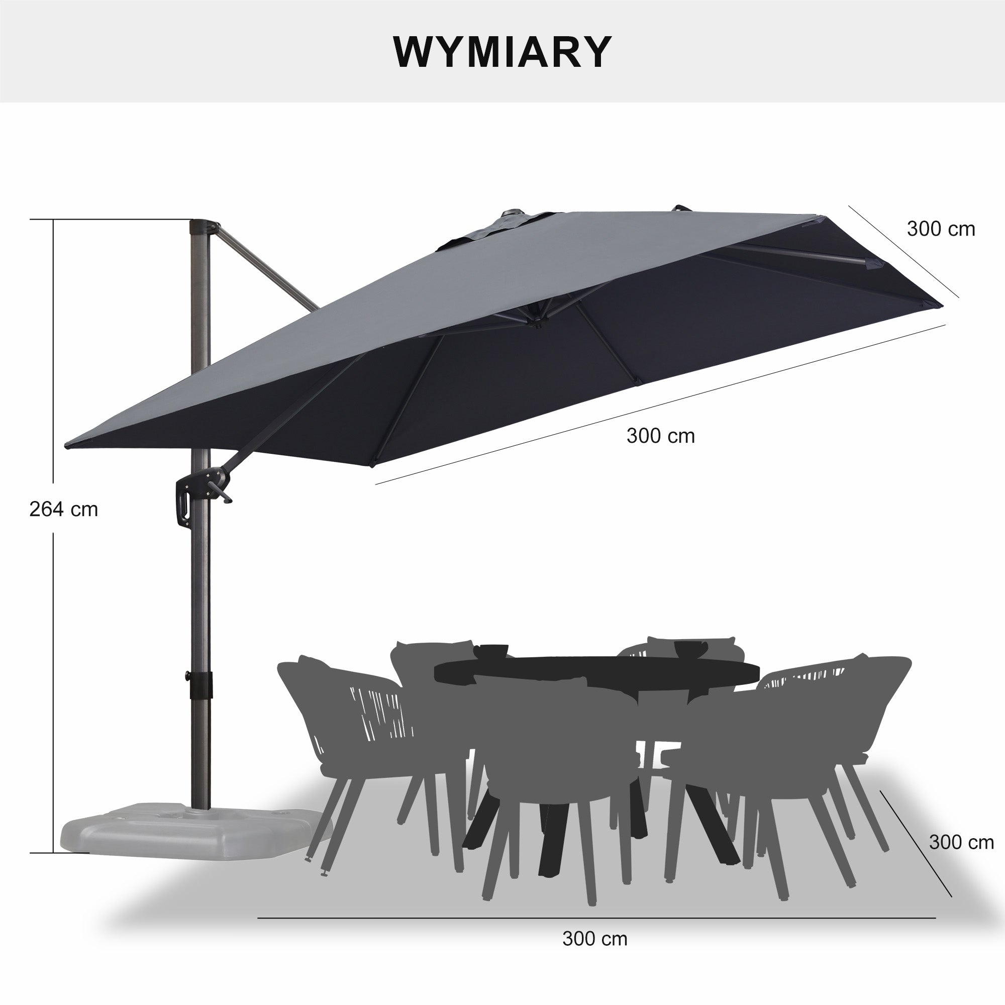 PURPLE LEAF Duży parasol ogrodowy z bocznym masztem, aluminiowy parasol obrotowy 360° z korbą i pedałem nożnym, na taras i balkon