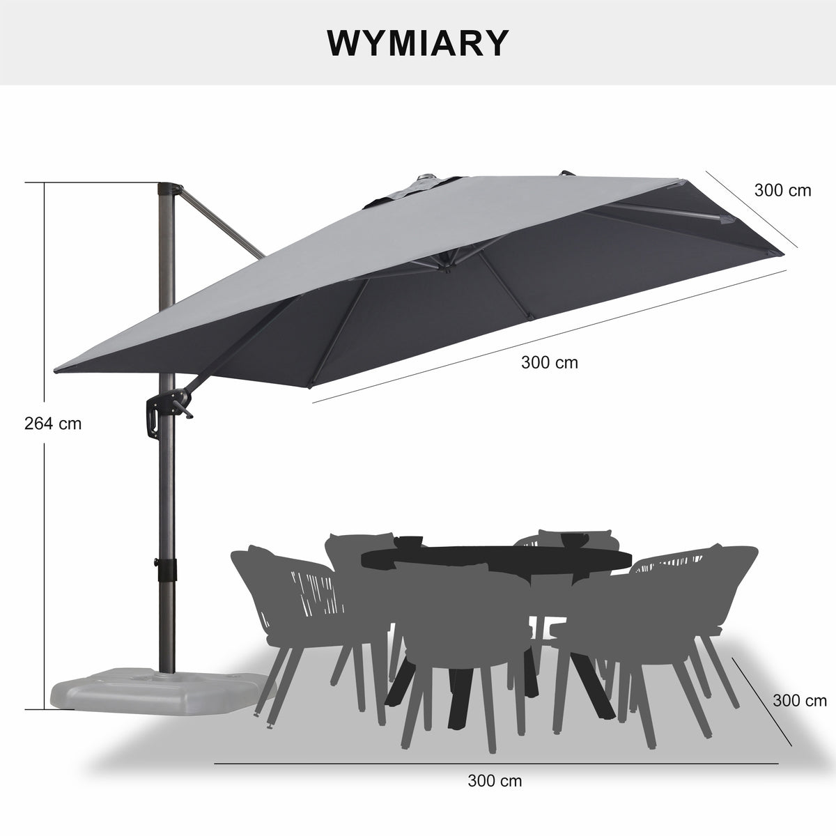 PURPLE LEAF Duży parasol ogrodowy z bocznym masztem, aluminiowy parasol obrotowy 360° z korbą i pedałem nożnym, na taras i balkon