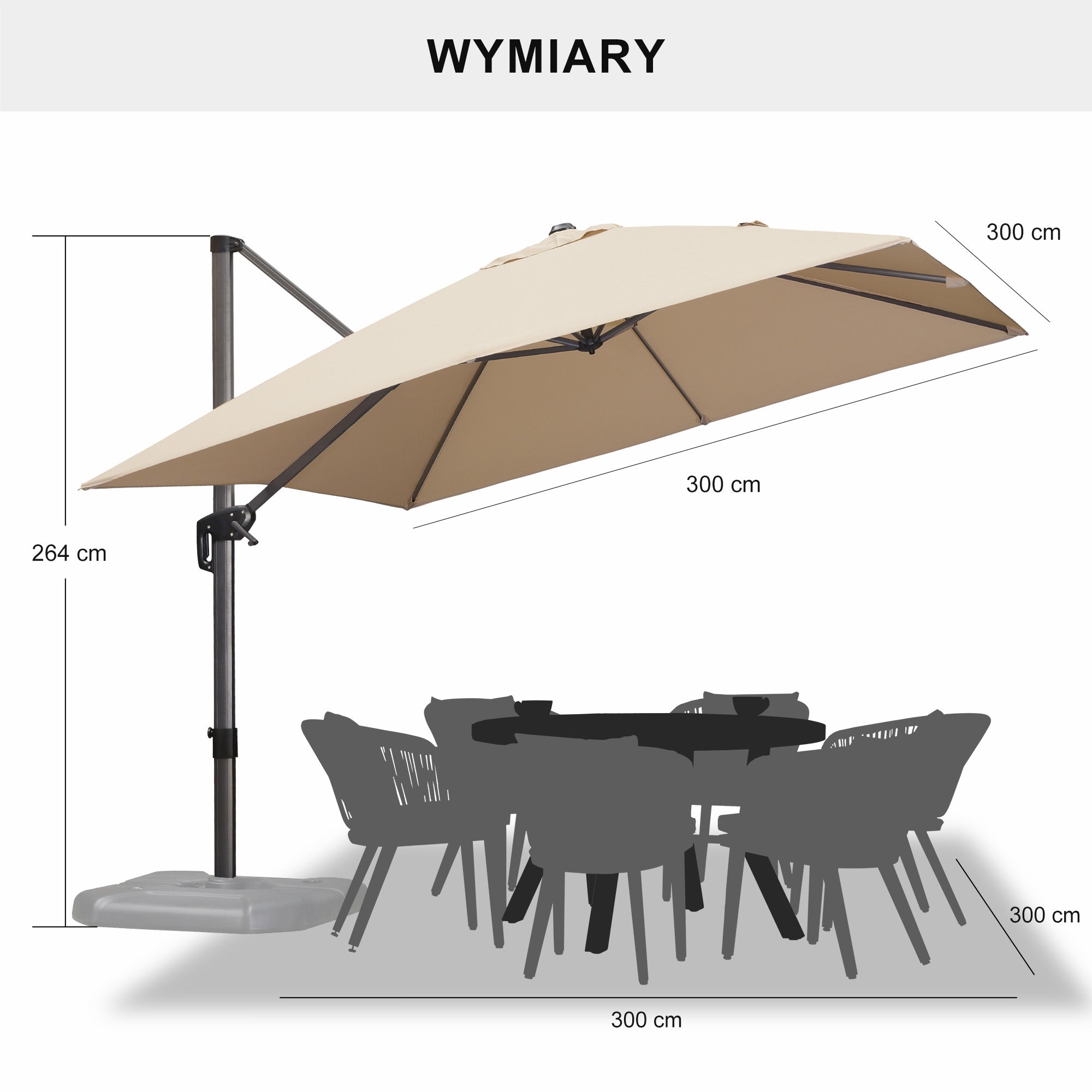 PURPLE LEAF Duży parasol ogrodowy z bocznym masztem, aluminiowy parasol obrotowy 360° z korbą i pedałem nożnym, na taras i balkon