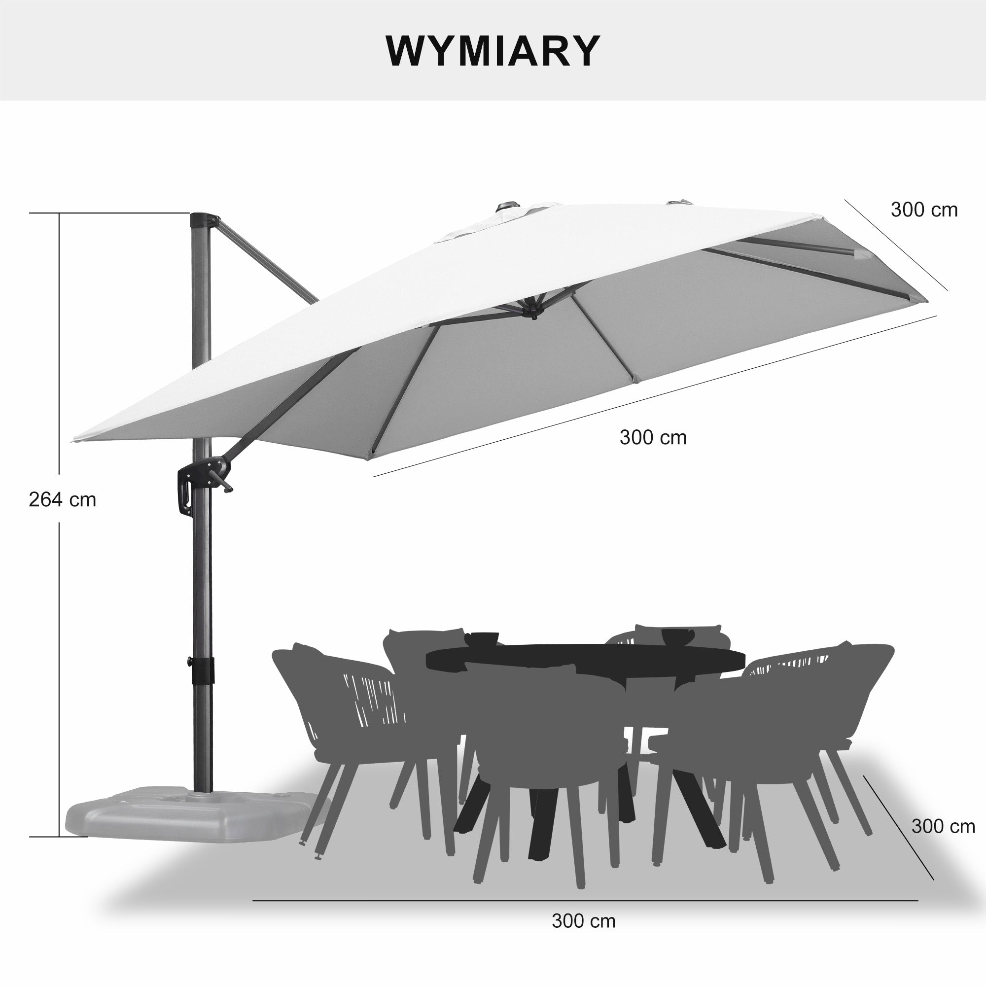 PURPLE LEAF Duży parasol ogrodowy z bocznym masztem, aluminiowy parasol obrotowy 360° z korbą i pedałem nożnym, na taras i balkon