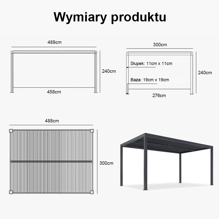 PURPLE LEAF Pergola Bioklimatyczna Ogrodowa i Na Taras Aluminiowa z Regulowanym Dachem Wodoodporna Nowoczesna Wolnostojąca