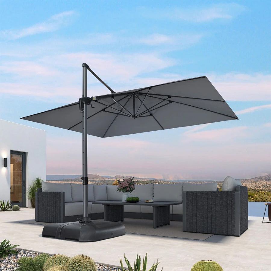 PURPLE LEAF Duży parasol ogrodowy z bocznym masztem, aluminiowy parasol obrotowy 360° z korbą i pedałem nożnym, na taras i balkon