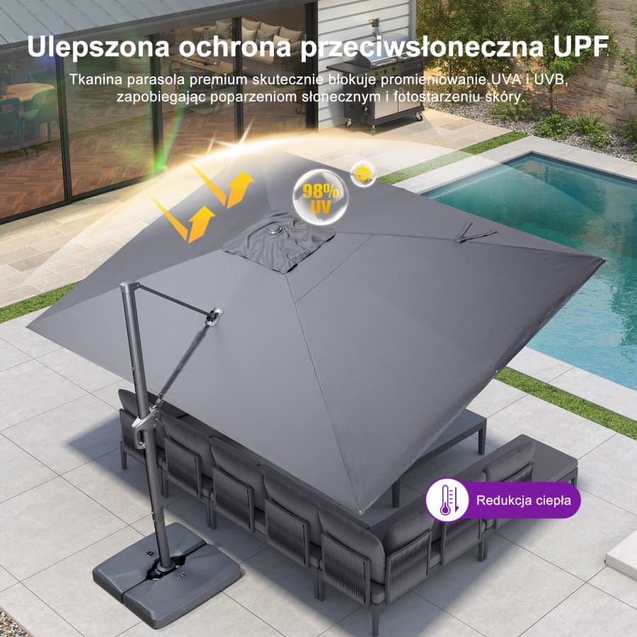 PURPLE LEAF Klasyczny ekologiczny parasol ogrodowy na wysięgniku odporny na blaknięcie