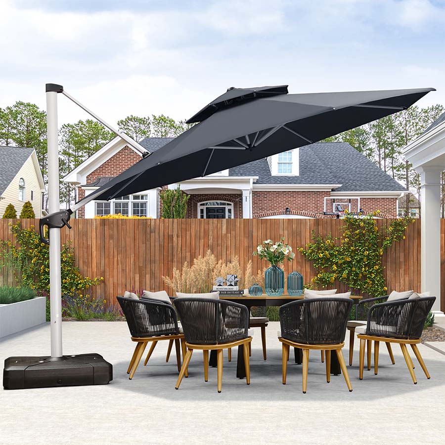 PURPLE LEAF Klasyczny okrągły parasol ogrodowy z boczną nogą, obrót 360°, z korbą, ochrona UV50+