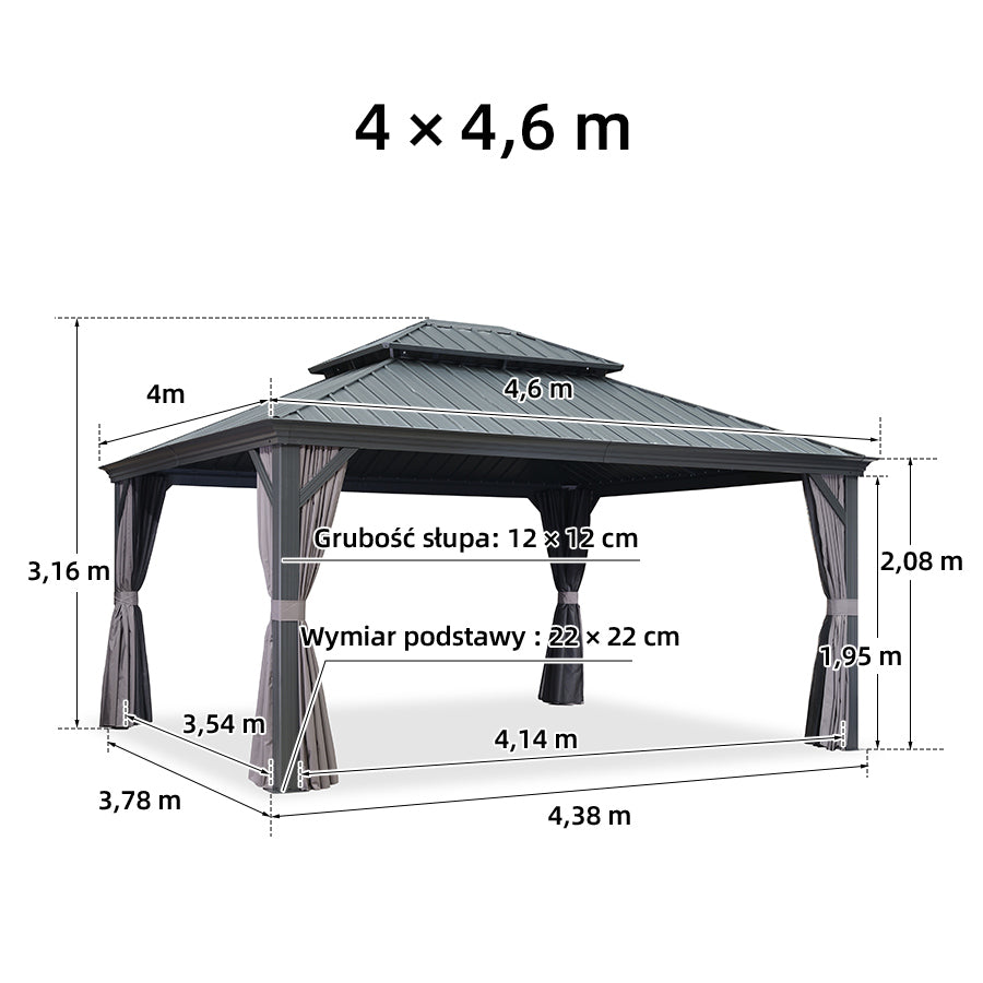 PURPLE LEAF Altana ogrodowa aluminiowa antracytowa PREMIUM, pawilon ogrodowy z dachem ze stali ocynkowanej