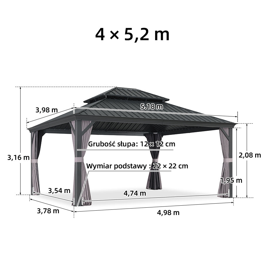 PURPLE LEAF Altana ogrodowa aluminiowa antracytowa PREMIUM, pawilon ogrodowy z dachem ze stali ocynkowanej